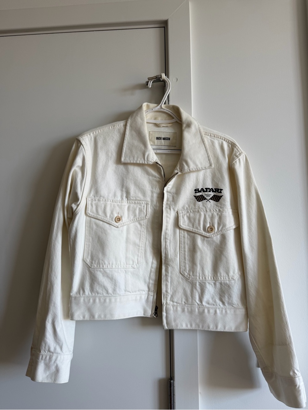Buck Mason Off-White Safari Embroidered Jean Jacket